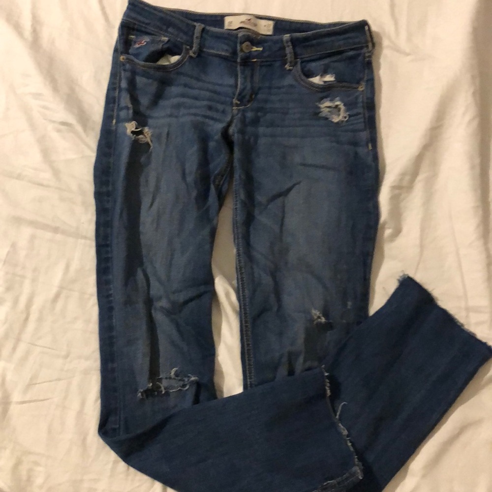 Blue distressed straight leg Hollister jeans